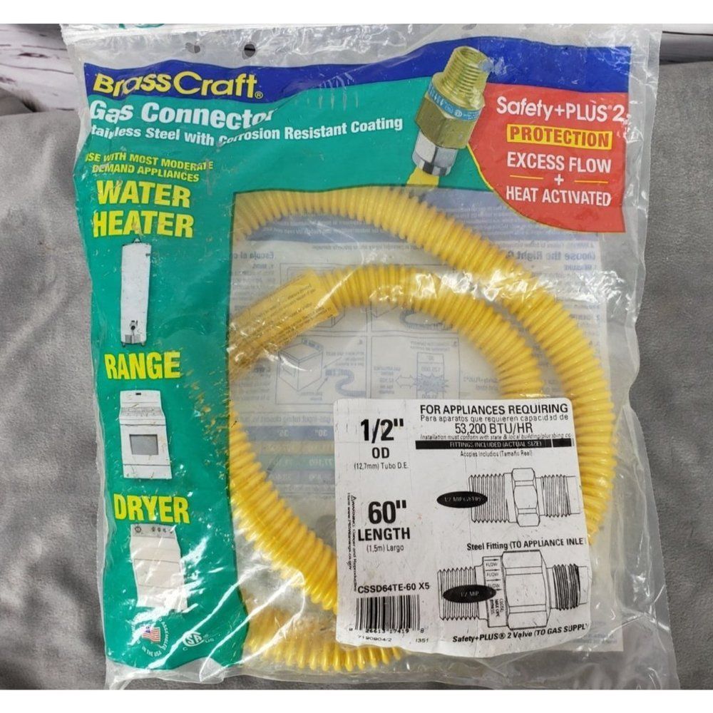 BrassCraft 60-in 1/2-in MIP Inlet x 1/2-in OD Outlet Stainless Steel Gas Connect